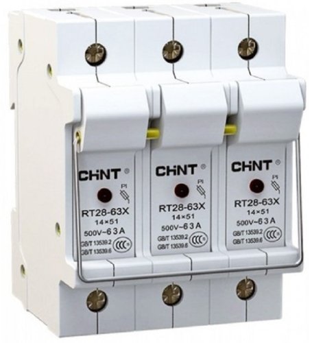 Держатель плавких вставок с индикацией CHINT 3п RT28N-63X 14х51мм фото Держатель плавких вставок с индикацией CHINT 3п RT28N-63X 14х51мм картинка